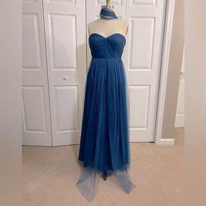 Jenny Yoo Strapless Navy Blue Tulle Maxi Dress